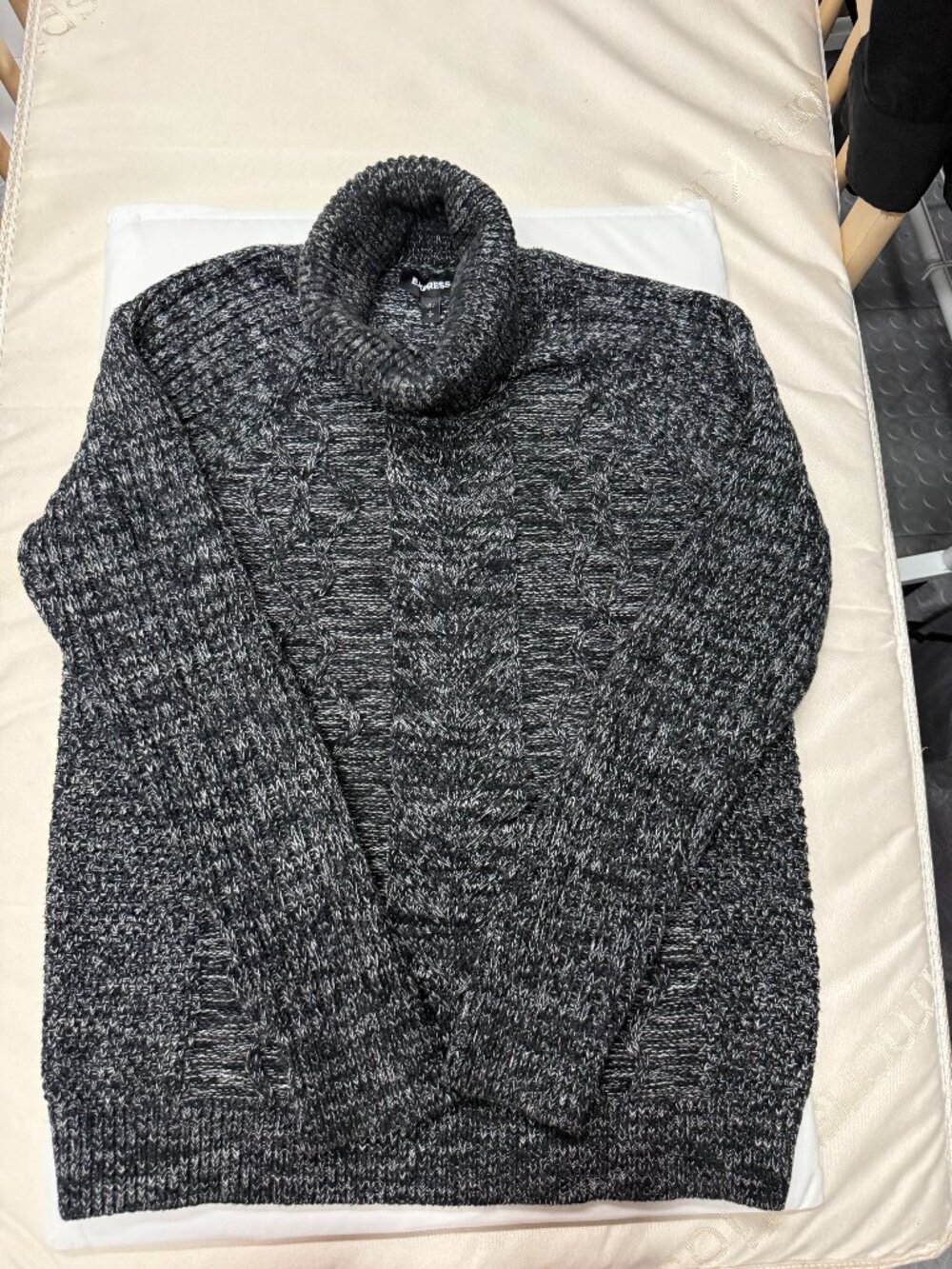 Express Charcoal Gray Marled Cable Knit Cowl Neck Sweater Sz M